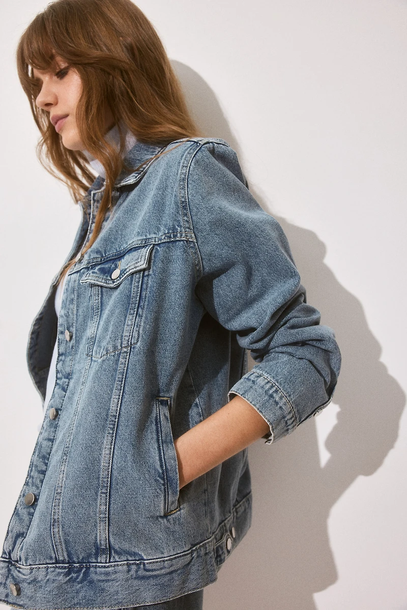 Denim Jacket with Shoulder Pads