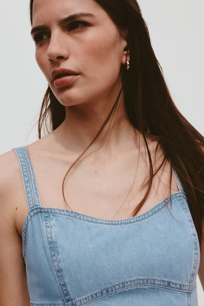 Flared-Skirt Denim Dress