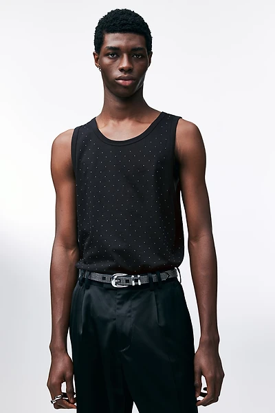 Regular Fit Rhinestone-Embellished Tank Top