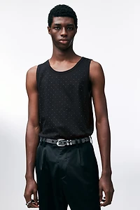 Regular Fit Rhinestone-Embellished Tank Top