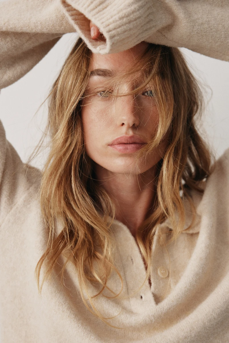 Cable-Knit Polo Sweater