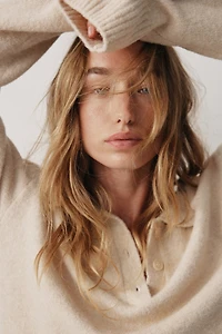 Cable-Knit Polo Sweater