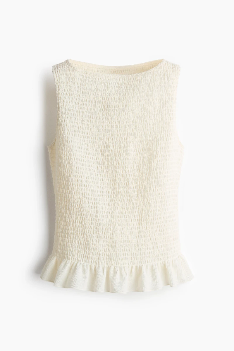 Haut nid d'abeille à encolure bateau