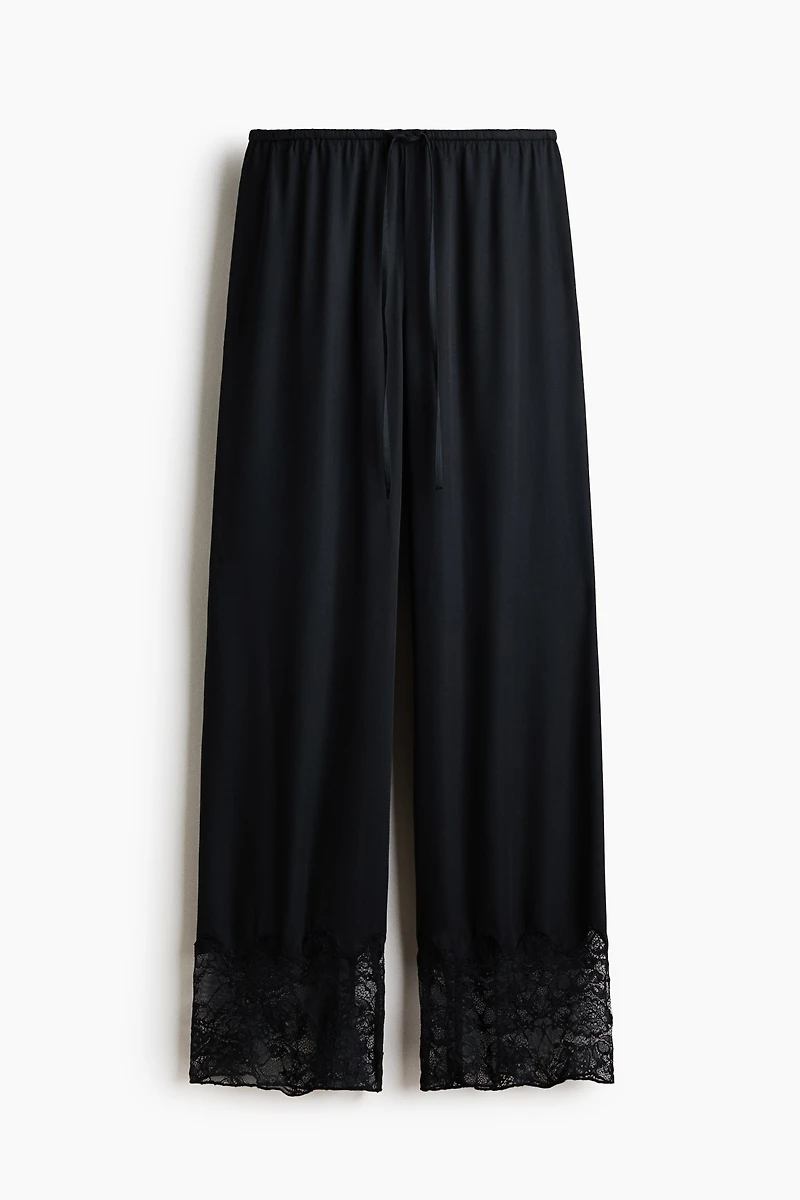 Lace-Trimmed Satin Pajama Pants