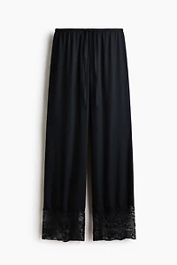 Lace-Trimmed Satin Pajama Pants