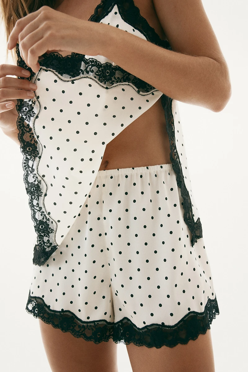 Lace-Trimmed Satin Pajamas