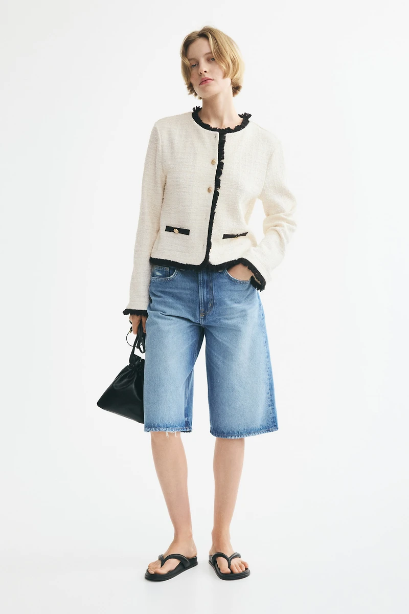 Bouclé-Knit Jacket with Fringe