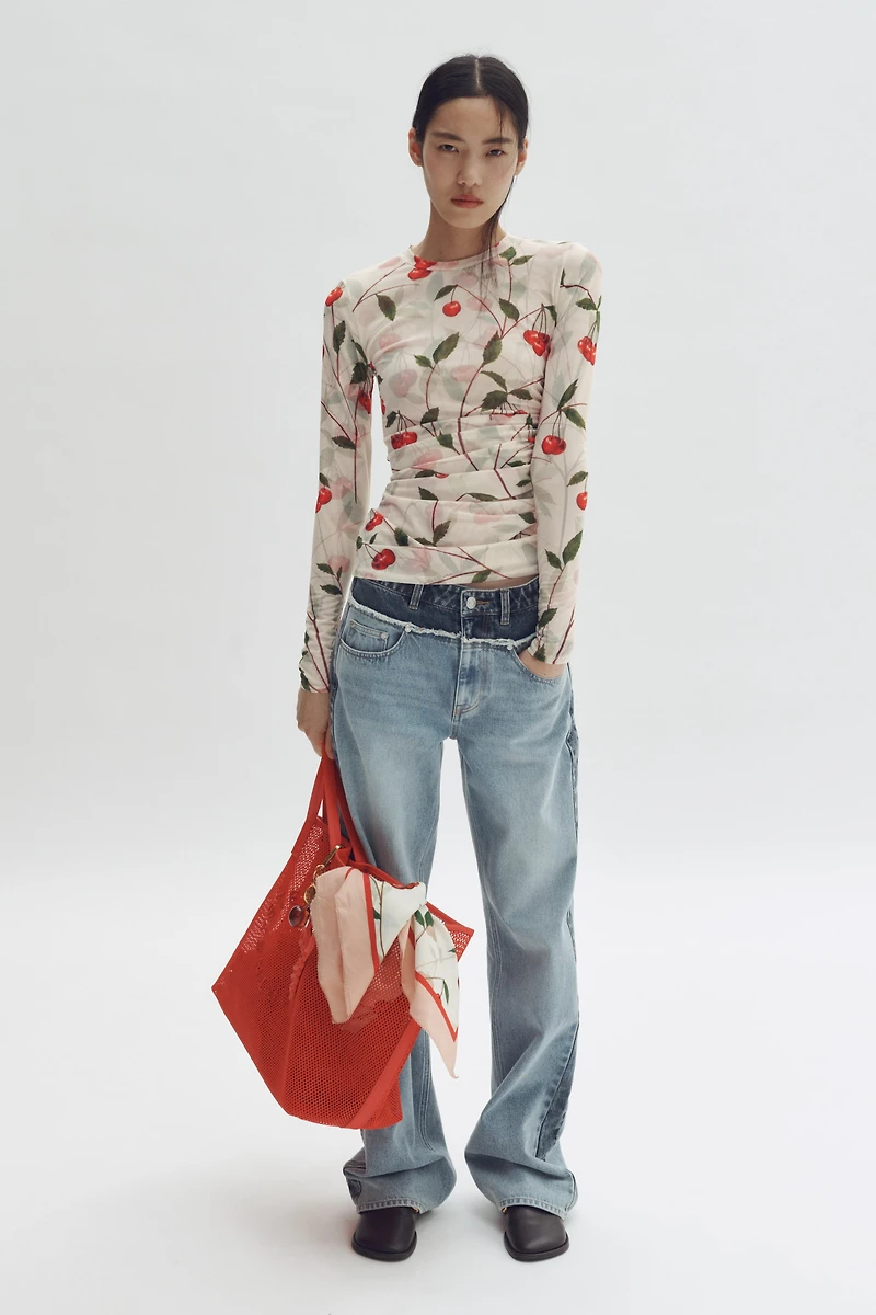 Cherry-Print Mesh Top