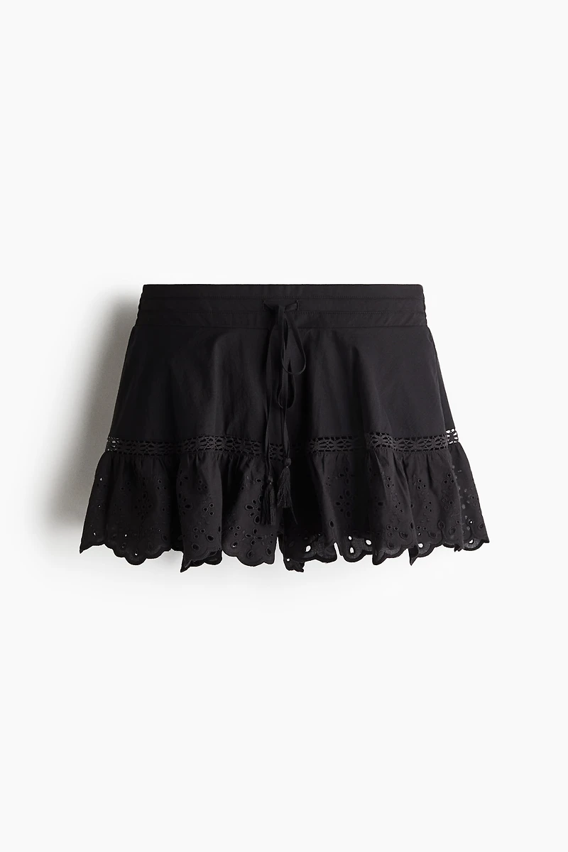 Drawstring Shorts with Eyelet Embroidery