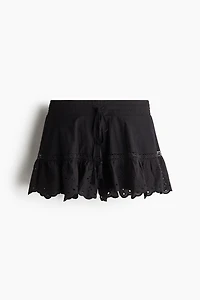 Drawstring Shorts with Eyelet Embroidery