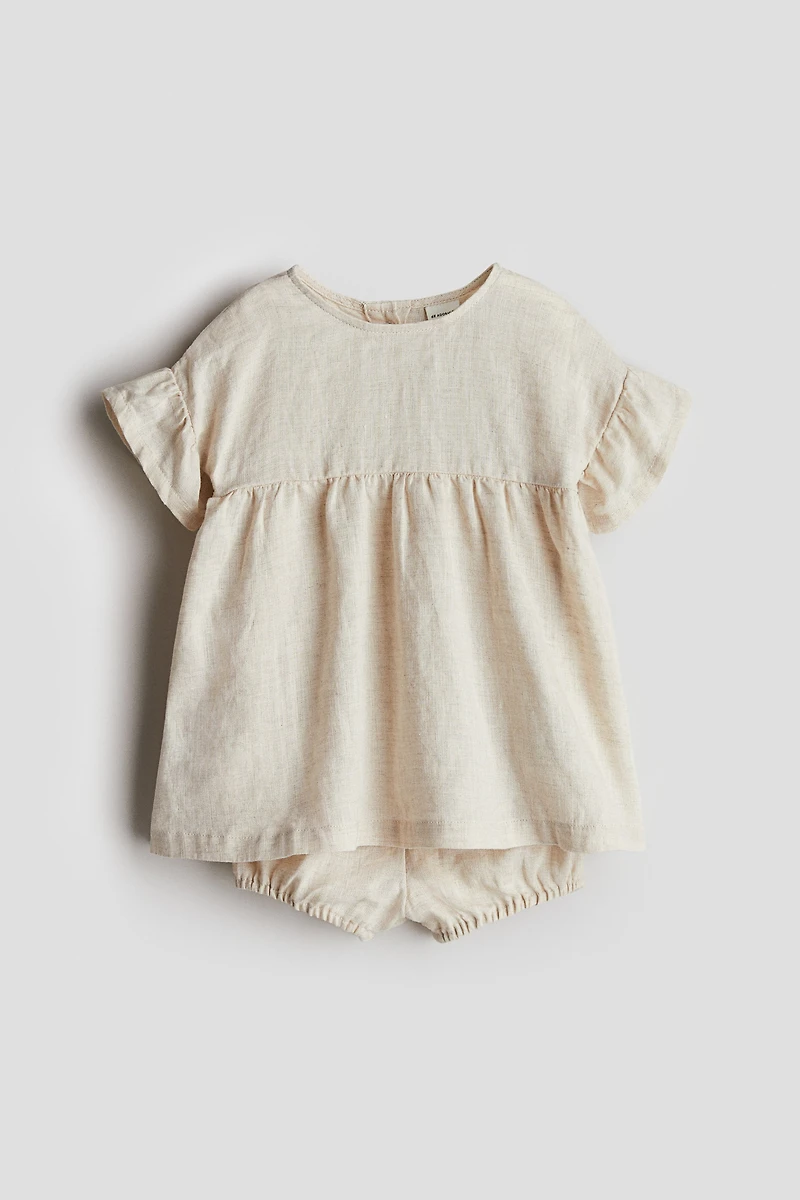 2-piece Linen Dress and Bloomers Set
