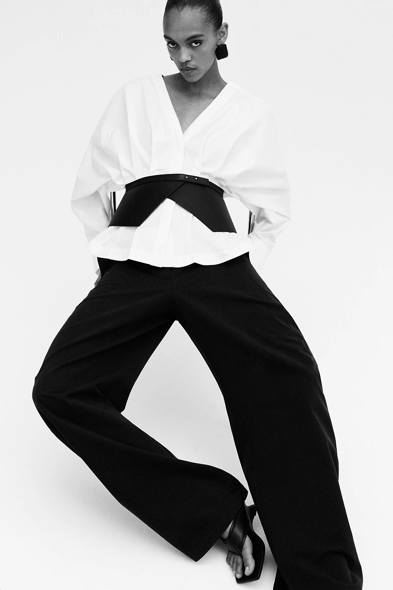 Tapered-Waist Cotton Blouse