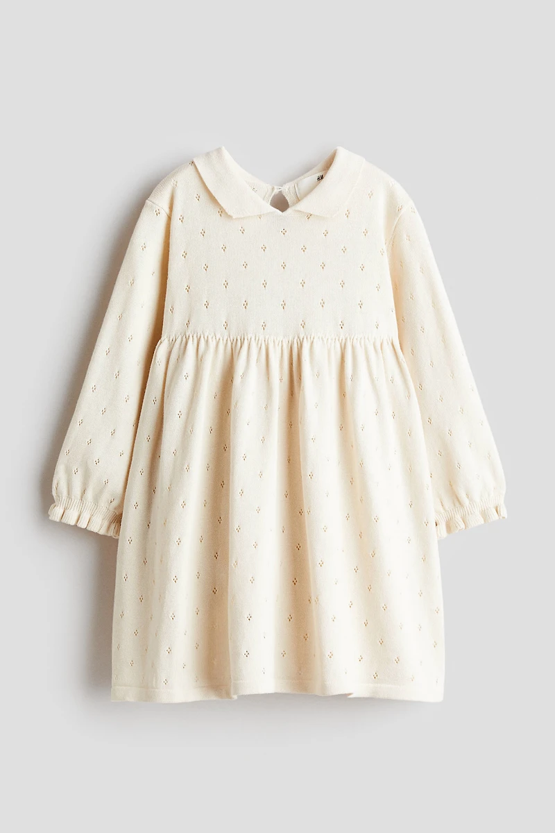 Pointelle-Knit Dress with Collar