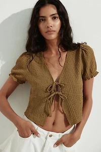 Crinkled Tie-Front Top