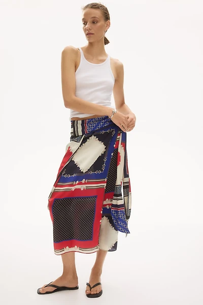Tie-detail satin skirt
