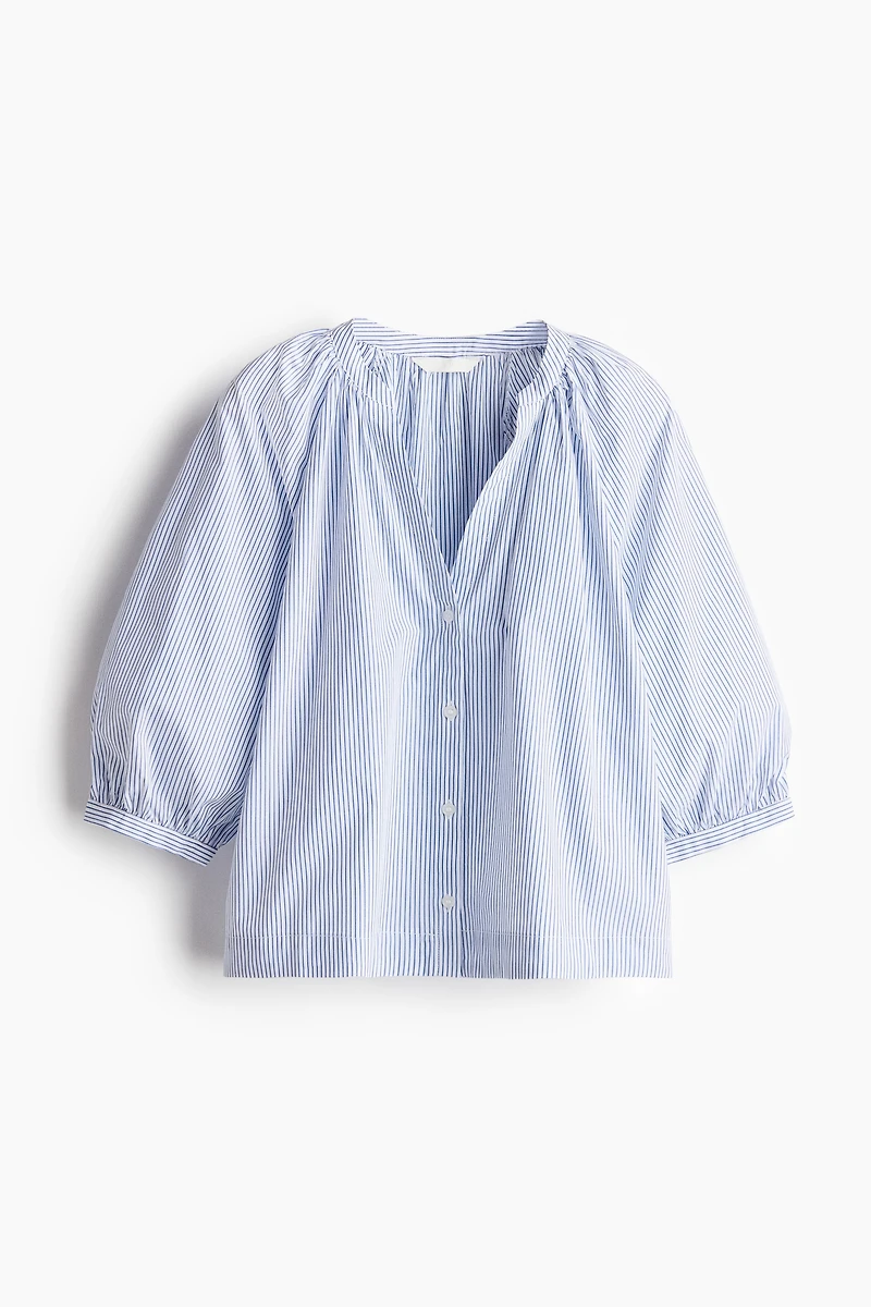 Balloon-sleeved poplin blouse