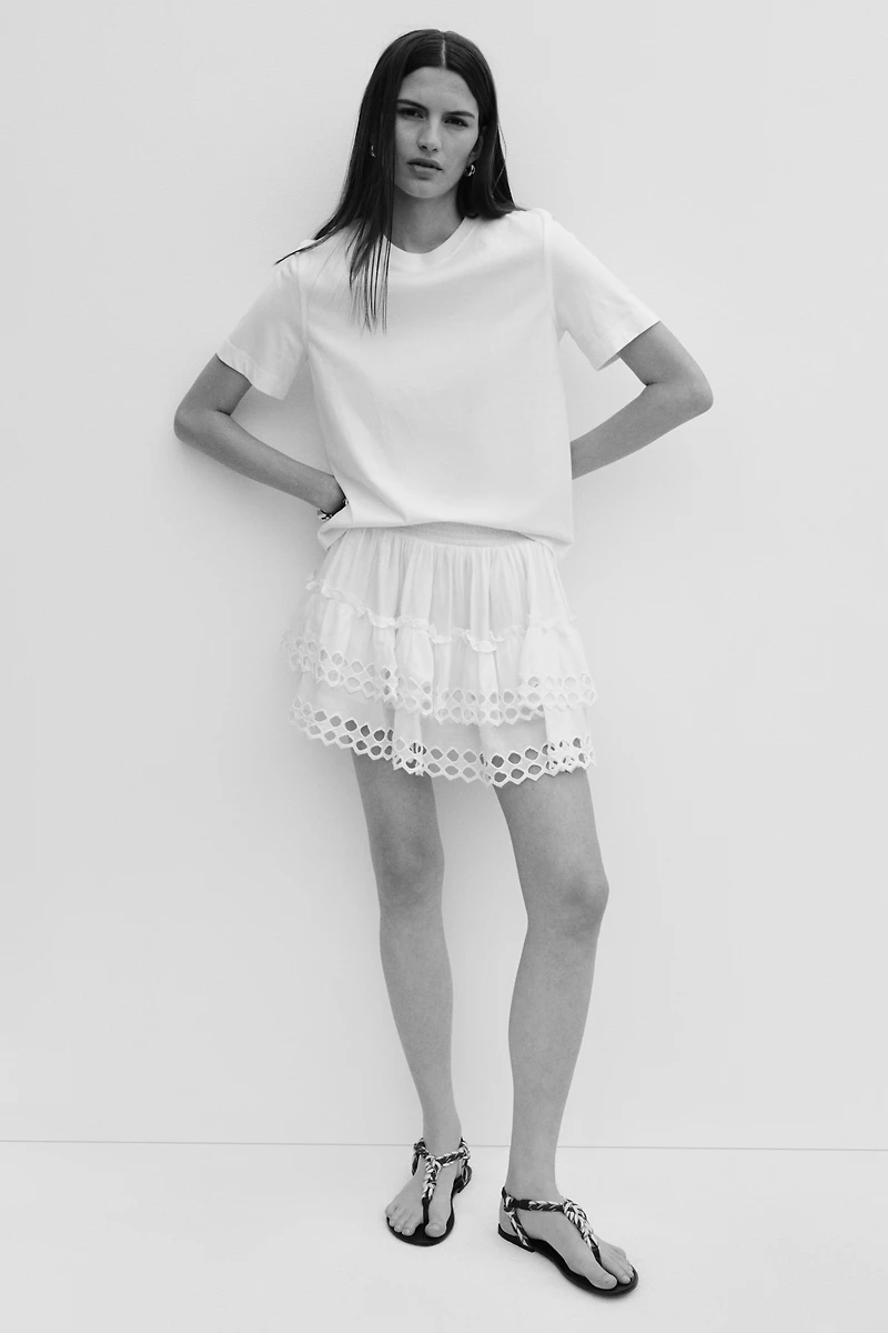 Tiered Eyelet Embroidery Skirt