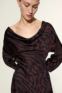 Cowl-Neck Dress with Flared Skirt