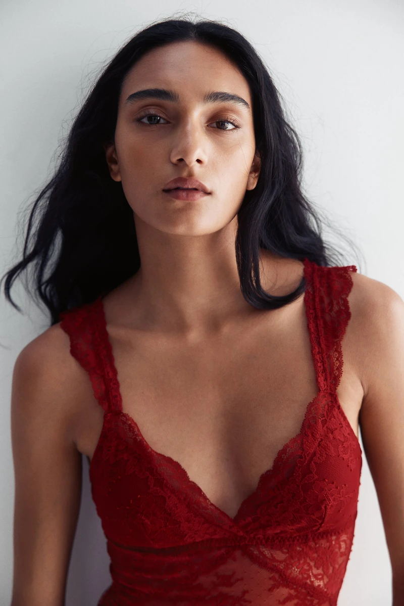 Padded-Cup Lace Thong Bodysuit