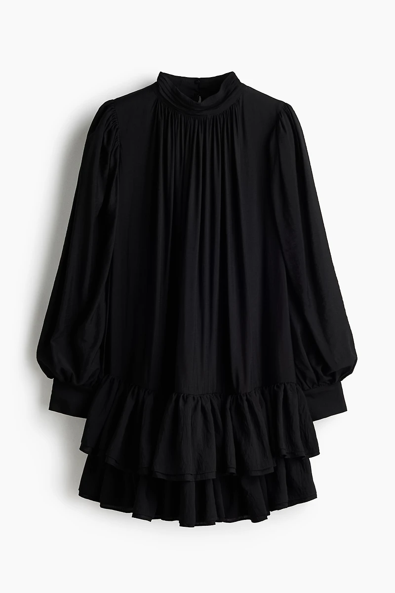 Balloon-Sleeved Tiered Dress