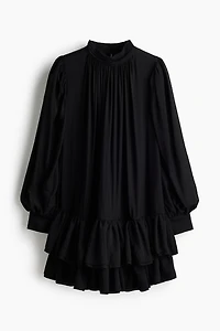 Balloon-Sleeved Tiered Dress