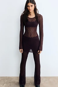 Shimmery Pointelle-Knit Top