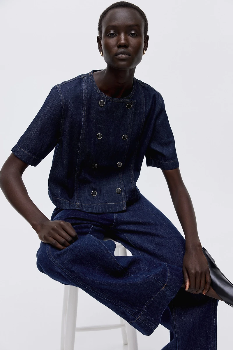 Chemise en denim à fermeture croisée
