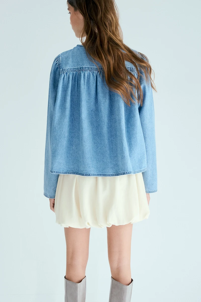 Puff-Sleeved Denim Jacket