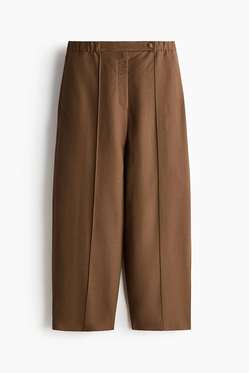 Linen-Blend Barrel-Leg Pants
