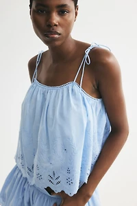 Eyelet-Embroidered Top with Tie Shoulder Straps