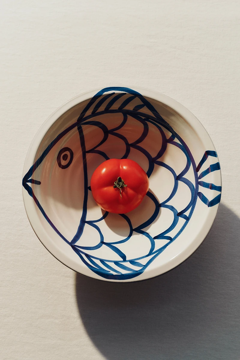 Hand-Painted Terracotta Serving Bowl