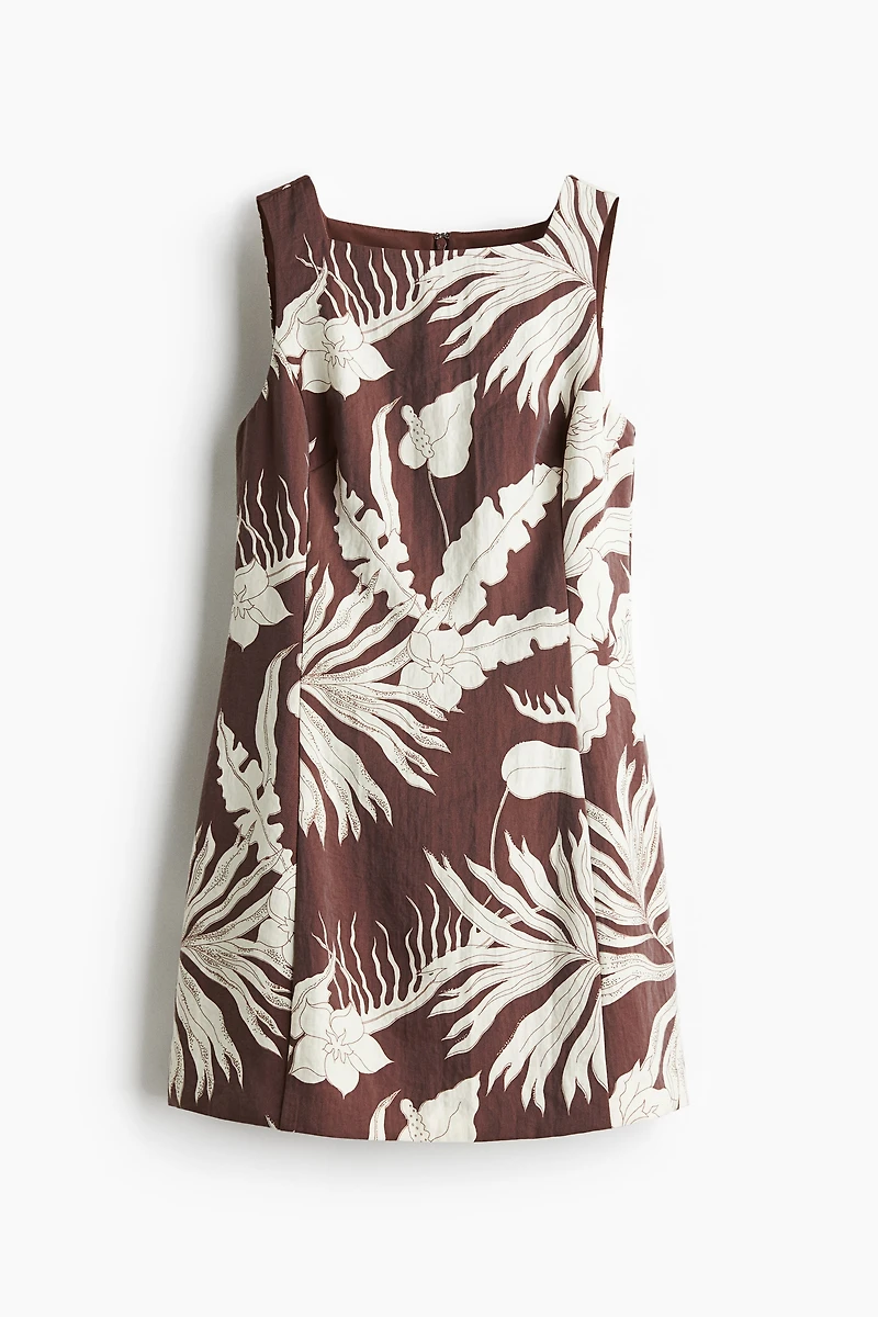 Square-Neck Twill Dress