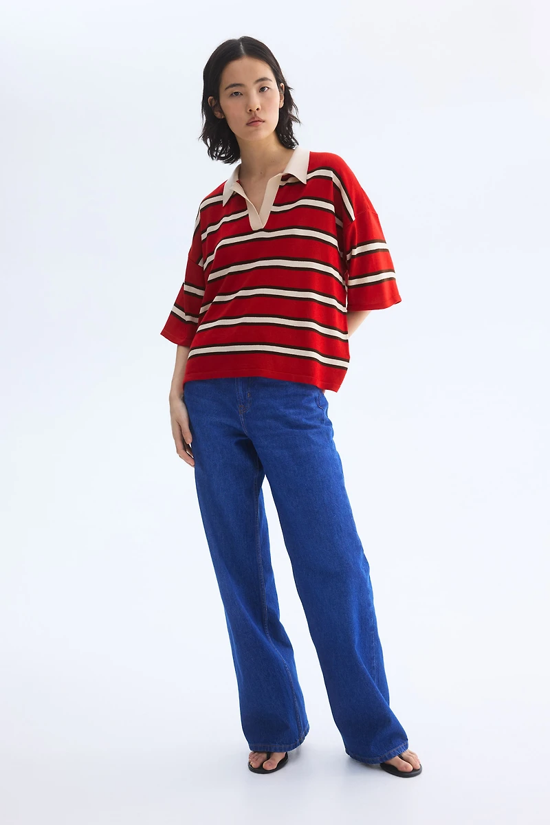 Oversized Fine-Knit Polo Shirt