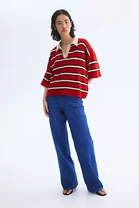 Oversized Fine-Knit Polo Shirt