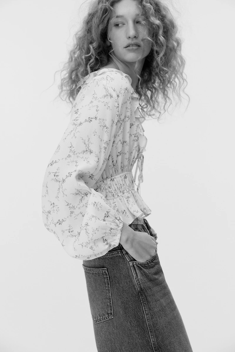 Flounce-Trimmed Viscose Blouse