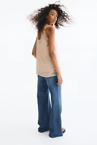 Lace-Trimmed Viscose Top