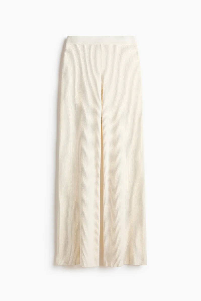 Wide-Leg Rib-Knit Pants