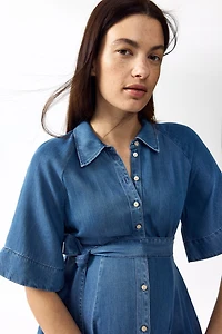 MAMA Tie-Belt Denim Dress