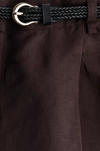 Linen-Blend Pants with Belt