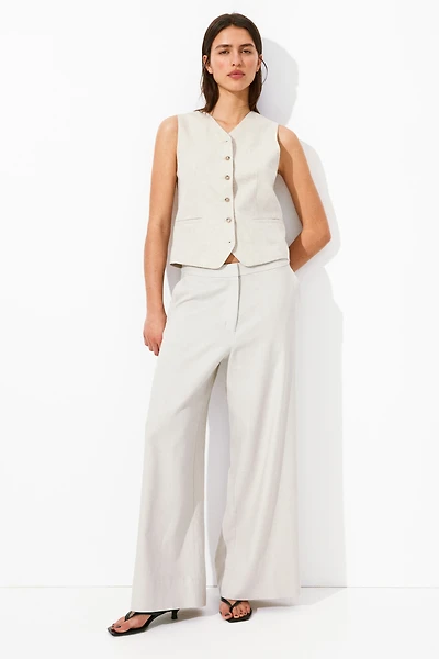 Wide-Leg Linen-Blend Pants