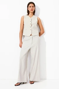 Wide-Leg Linen-Blend Pants