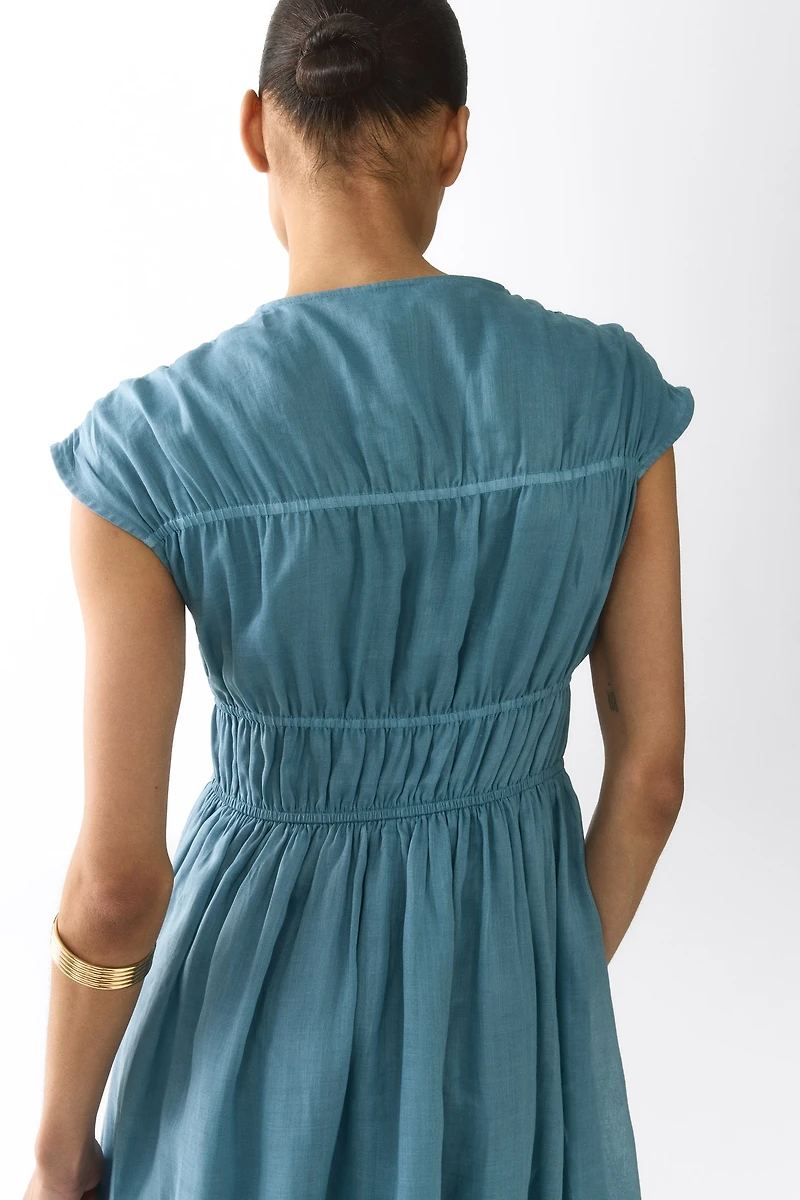 Drawstring-Detail Ramie Dress