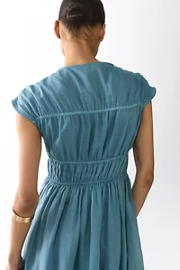 Drawstring-Detail Ramie Dress