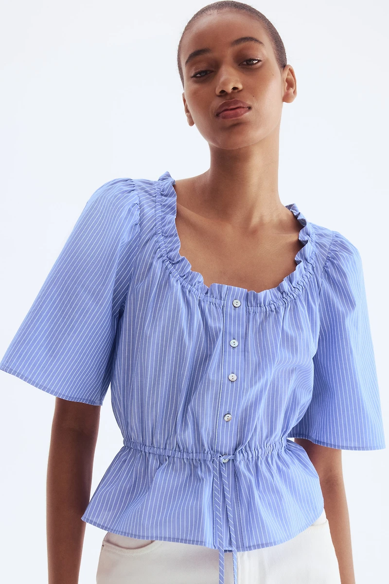 Ruffle-Trimmed Cotton Blouse