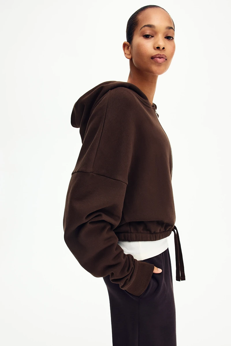 Drawstring zip-through hoodie