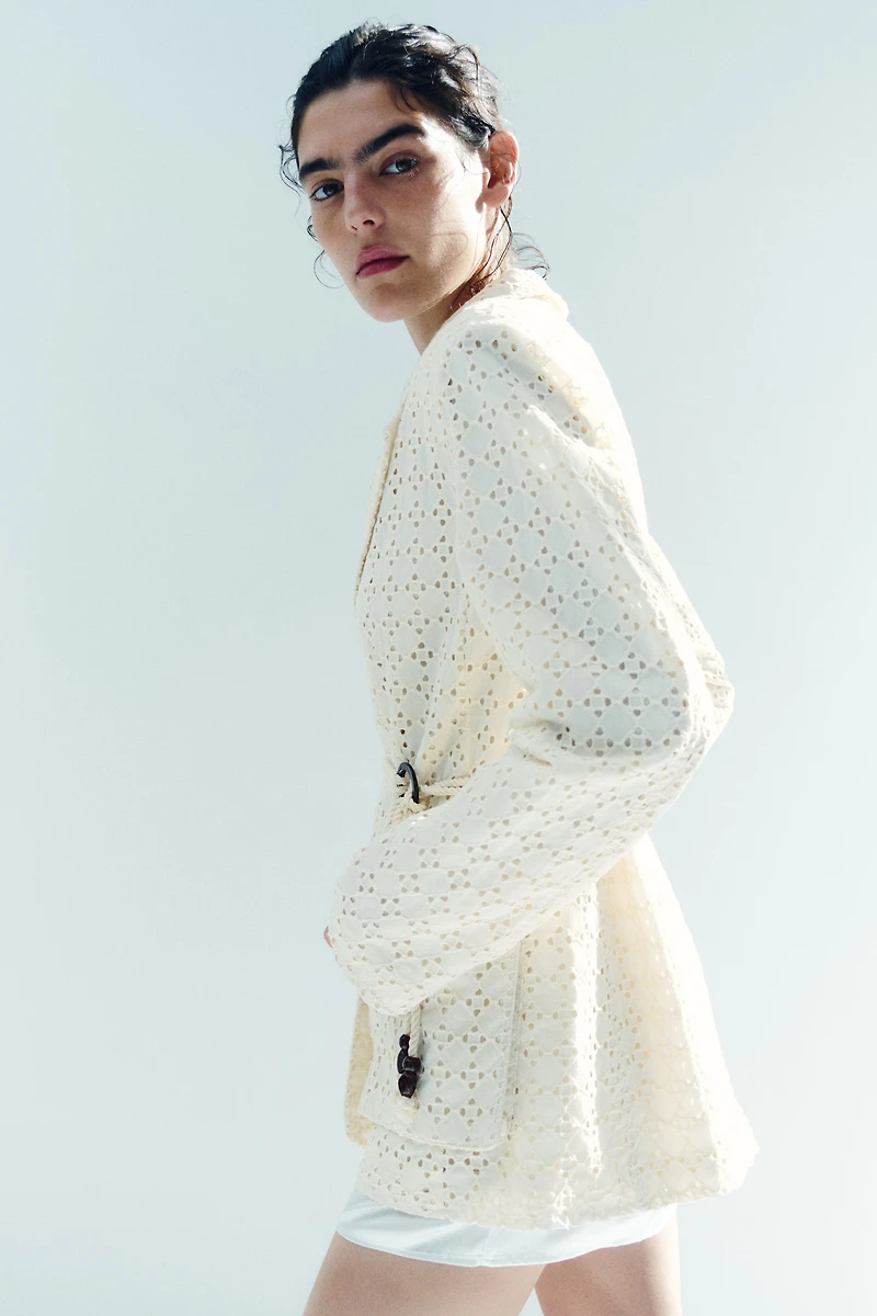 Eyelet-Embroidered Cotton Blazer