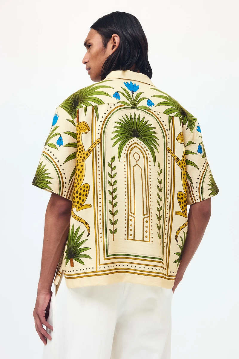 Chemise imprimée décontractée à col cubain
