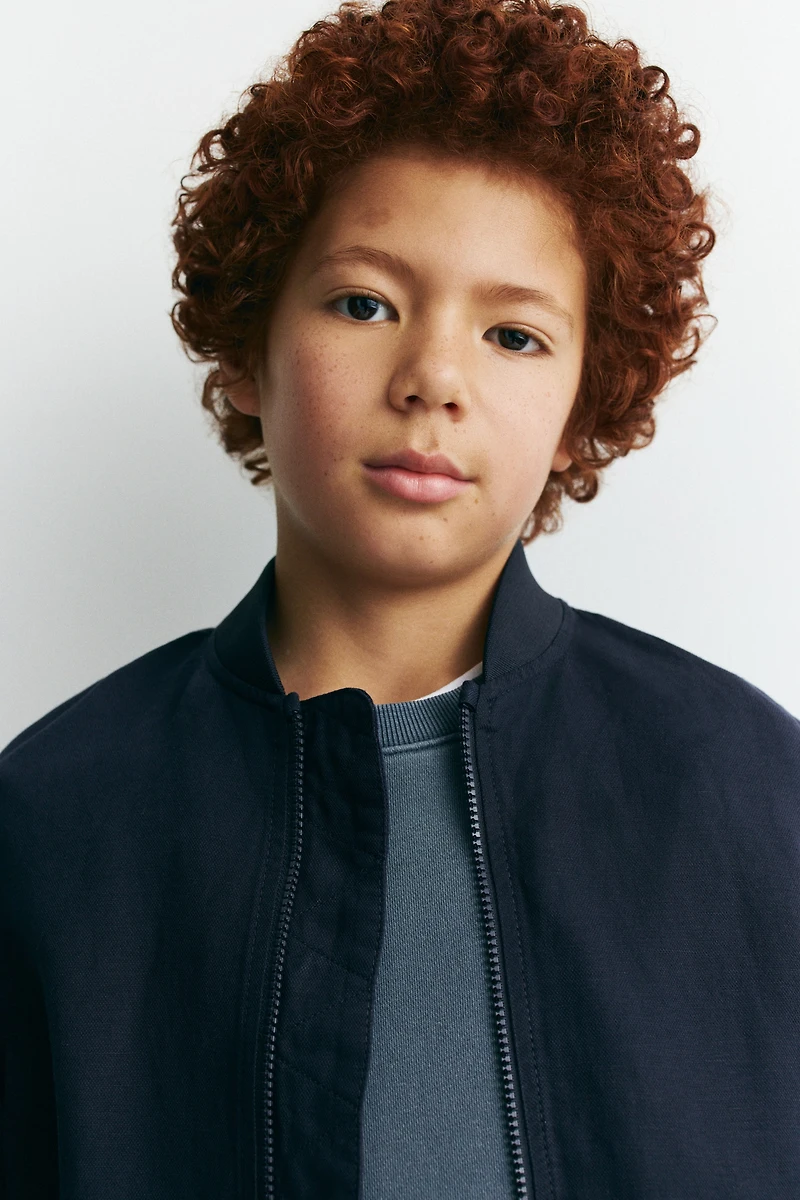 Linen-Blend Bomber Jacket