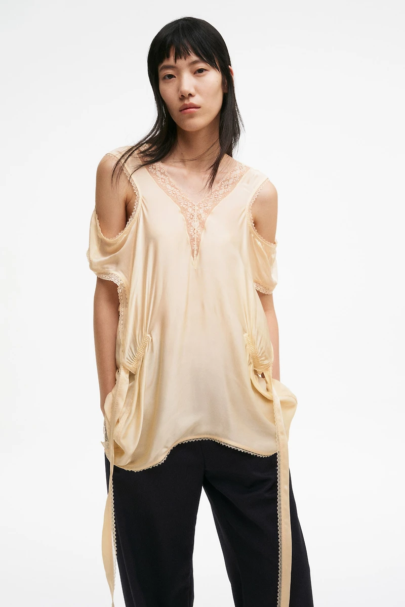 Lace-Trimmed Satin Top