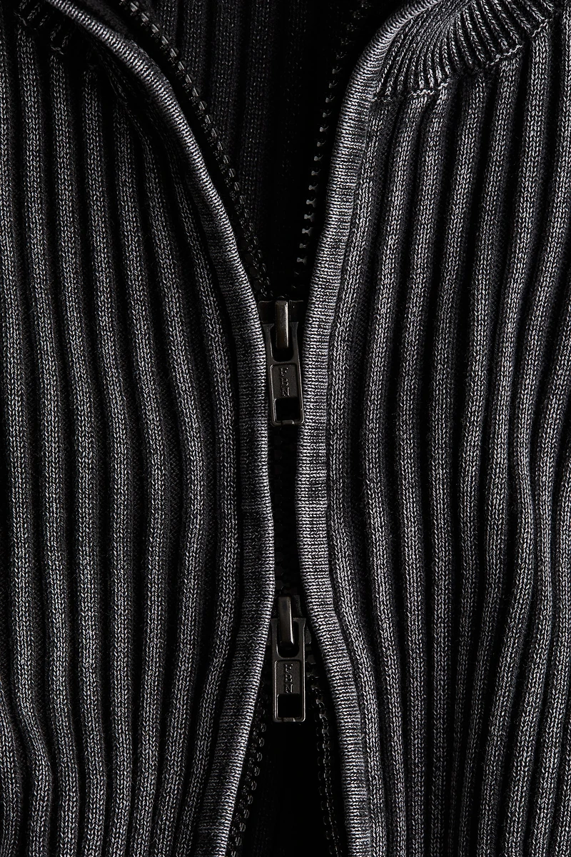 Rib-knit Cardigan with Zipper